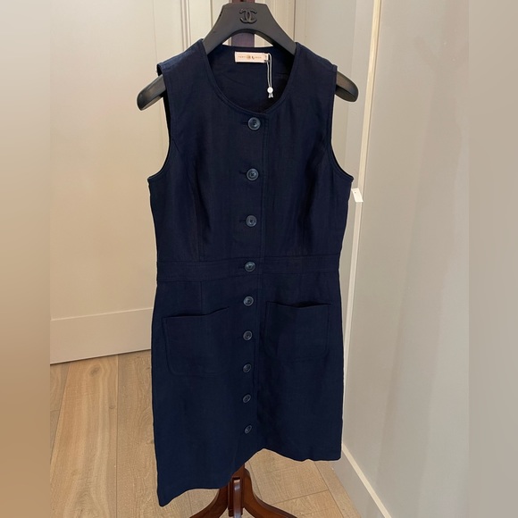 Tory Burch Sleeveless Linen Dress In Navy Size 6 - Picture 4 of 12